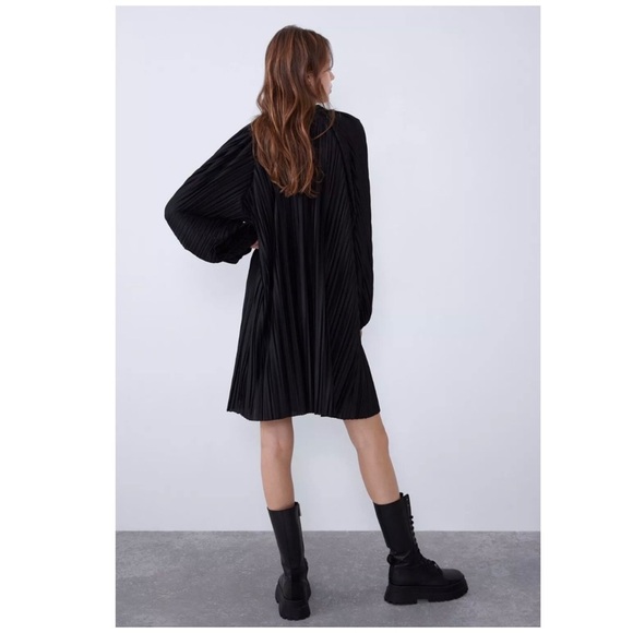 Zara | Black Whimsigoth Pussycat Bow Pleated Dress Blogger’s Favorite | S - Picture 8 of 11